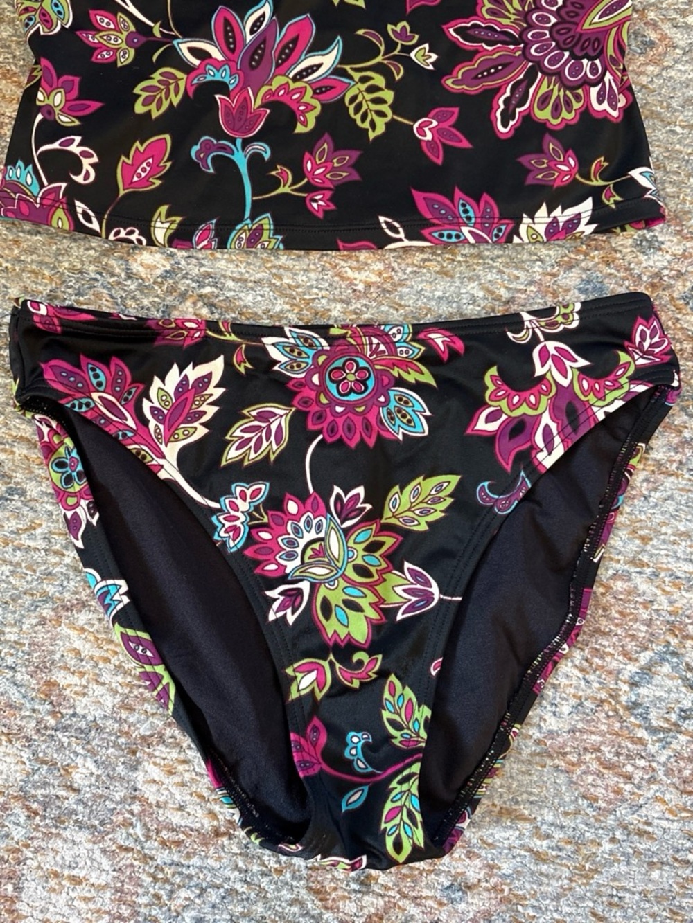 Victoria's Secret Black Bikini Bottoms with Pink, Teal & Lime Floral Print